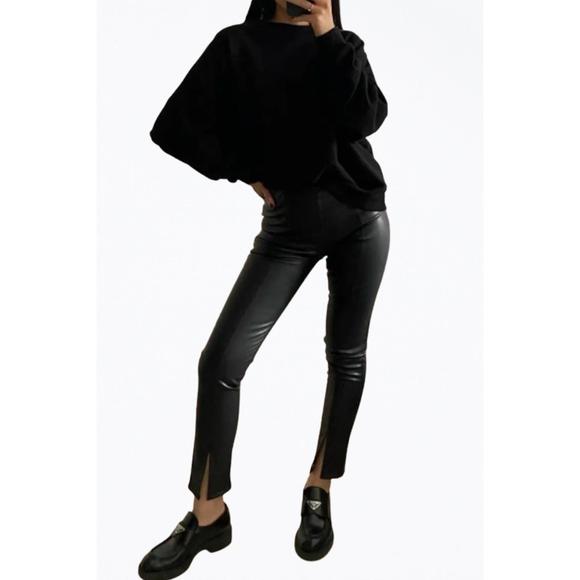 NEW GOLDIE LONDON high-rise vegan leather split-hem pants in black - Picture 2 of 2